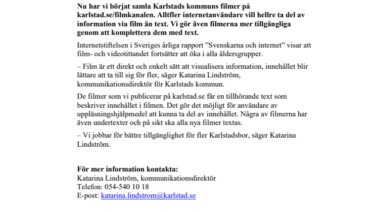 Karlstads kommuns filmer görs mer tillgängliga för fler Karlstadsbor