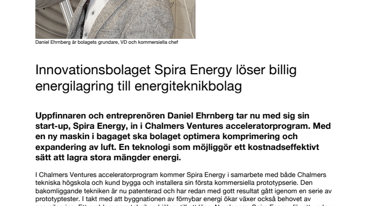 Innovationsbolaget Spira Energy löser billig energilagring till energiteknikbolag