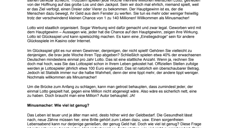 Die Minusmacher und der Vermögensaufbau