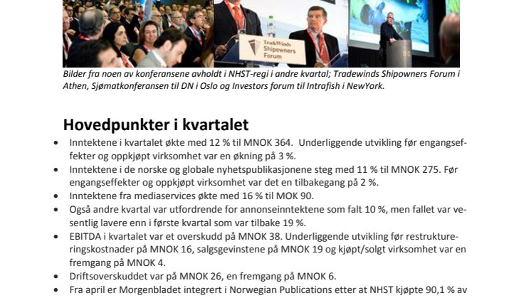 NHST Media Group - Kvartalsrapport 2. kvartal 2016