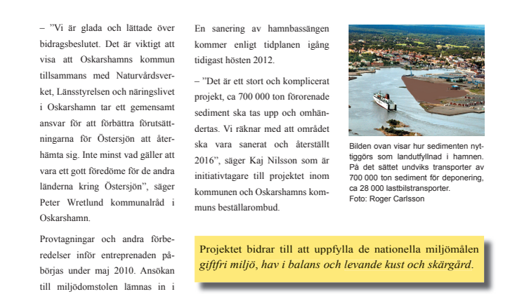 Bidrag beviljat för hamnsanering i Oskarshamn