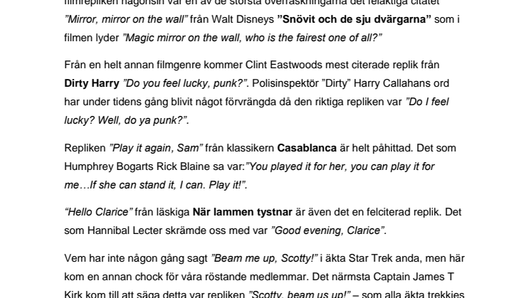Filmreplik från Star Wars är den mest felciterade någonsin