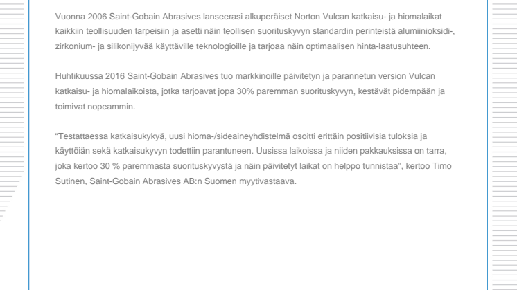 Päivitetyt  Norton Vulcan katkaisu- & hiomalaikat Saint-Gobain Abrasivesilta