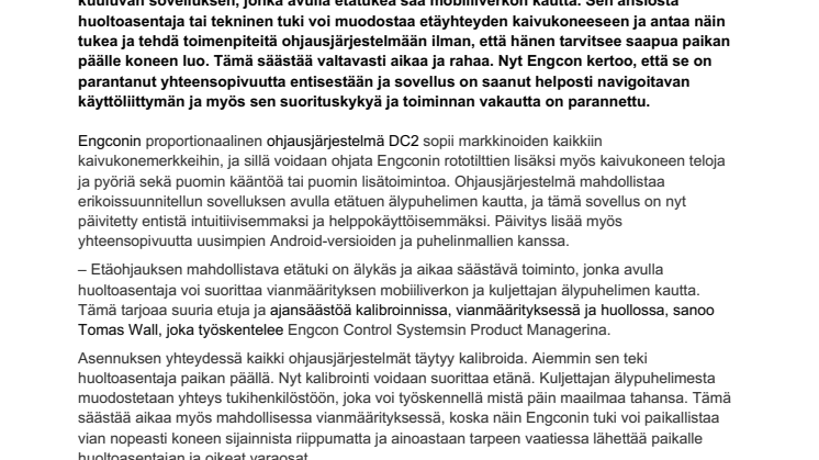 Engcon päivittää DC2-ohjausjärjestelmän yhteensopivuuden parantamiseksi