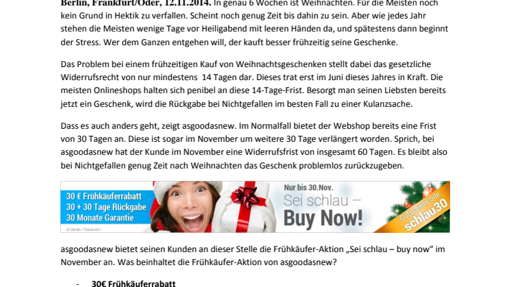 Stressfreie Weihnachten dank verlängertem Widerrufsrecht