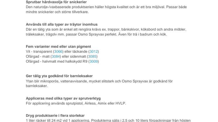 Osmo Sprayvax - ny sprutbar hårdvaxolja för snickerier