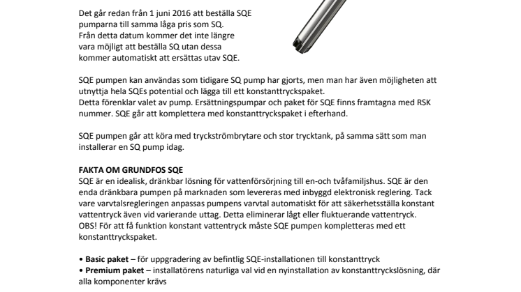 Grundfos ersätter SQ med SQE