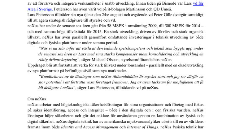 Lars Pettersson ny vd och koncernchef för neXus