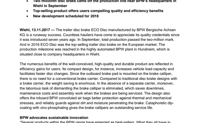ECO Disc confirmed as Europe’s most popular trailer disc brake as production passes two-million mark