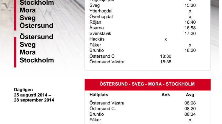 Tidtabell för dagtågen hösten 2014