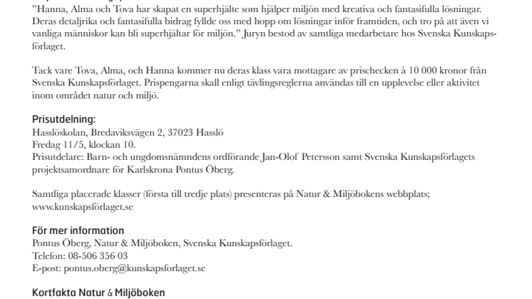 Prisutdelning och tårtkalas i Karlskrona för vinst i rikstäckande klasstävling i miljö 