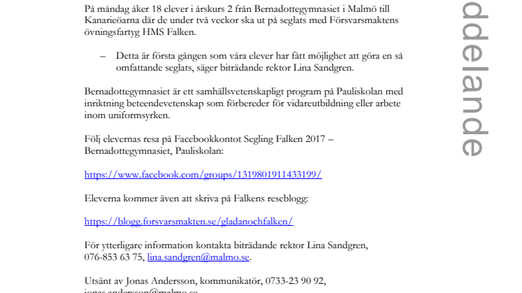 Elever ska segla med Försvarsmaktens fartyg