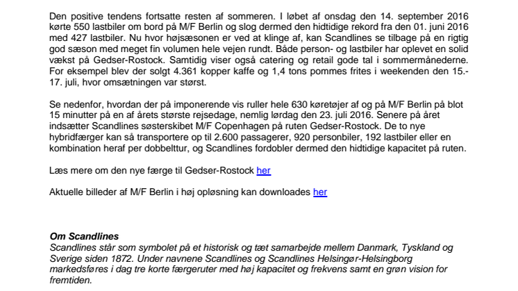 Scandlines med fremgang i højsæsonen 