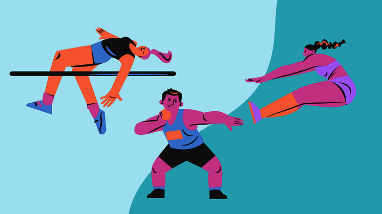 Illustration av höjdhoppare, längdhoppare och kulstötare