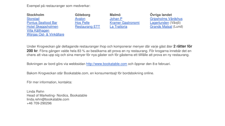 Krogveckan: rekordmånga restauranger medverkar 16-29 februari!