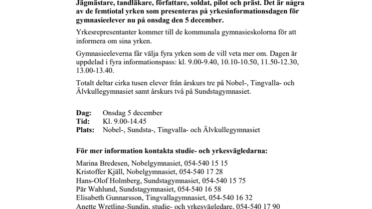 Pressinbjudan: Yrkesinformation för gymnasieelever