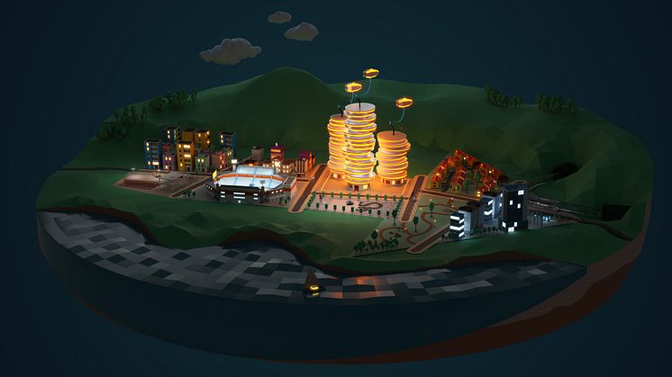 Bild: Morgondagens samhälle, 3D-modell skapad av Sh bygg, sten och anläggning tillsammans med Phoswork i Uppsala. www.shbygg.se