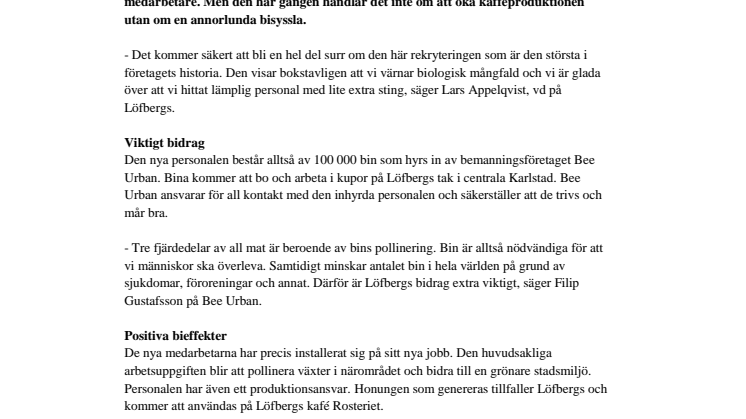 Bisyssla skapar 100 000 nya jobb på Löfbergs
