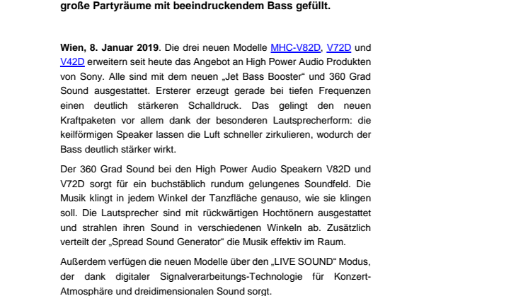 Die Stars der Tanzfläche: die neuen High Power Audio Systeme von Sony