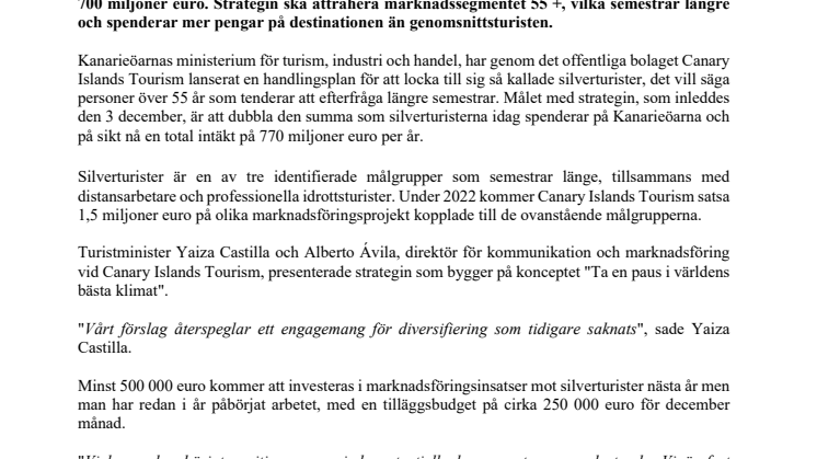 Kanarieöarna vill locka 200 000 "silverturister"