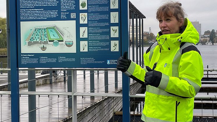 JessicaThorsell, miljöingenjör Stockholm Vatten och Avfall vid Lugnets dagvattenanläggning i Hammarby Sjöstad