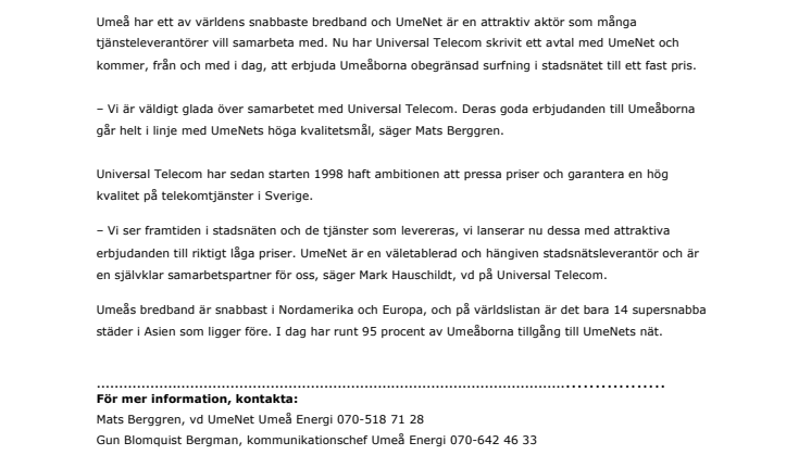 Ännu en ny tjänsteleverantör i stadsnätet UmeNet