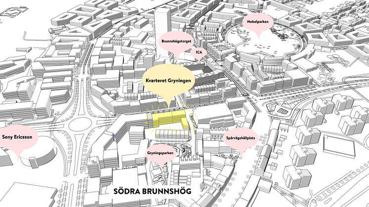 Illustration över lokalisering för Kvarteret Gryning. Illustration: Lunds kommun.