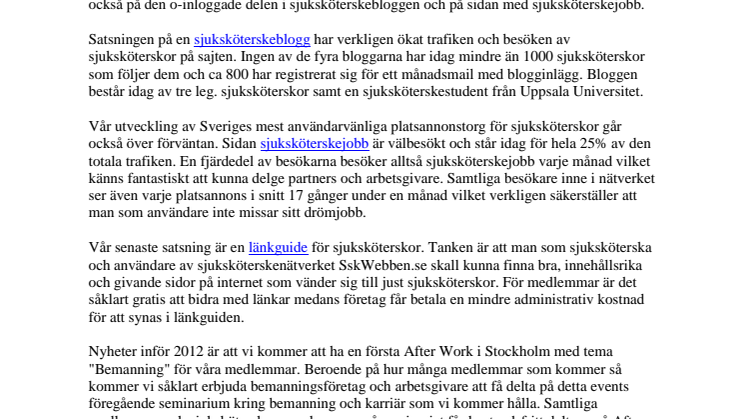 2011 blev en succé för Sveriges idag största kvalitetssäkrade nätverk av Sjuksköterskor