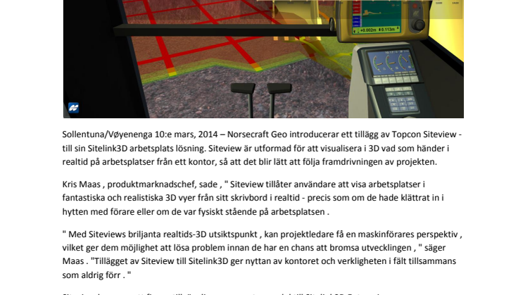Norsecraft Geo introducerar Topcon Siteview - 3D visualisering i realtid
