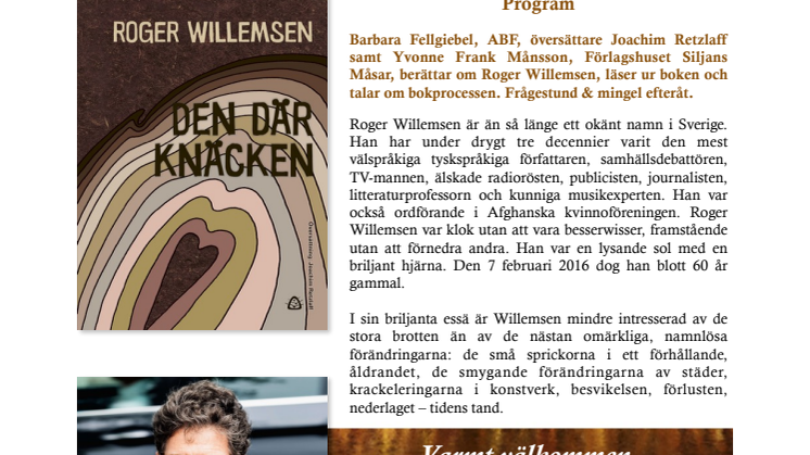 Inbjudan till bokrelease: Roger Willemsen