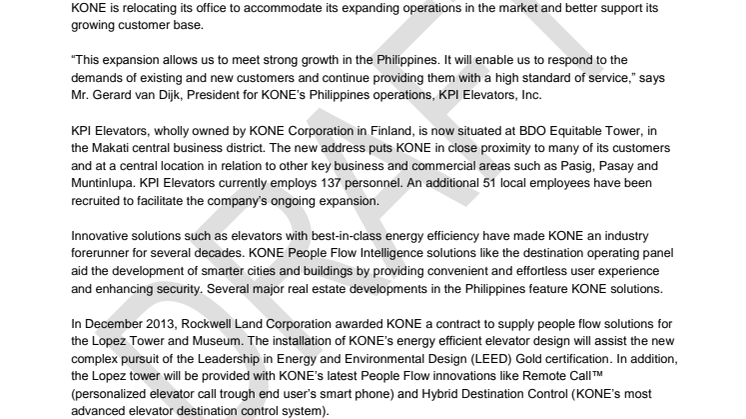 KONE expands its Philippine office in response to robust growth