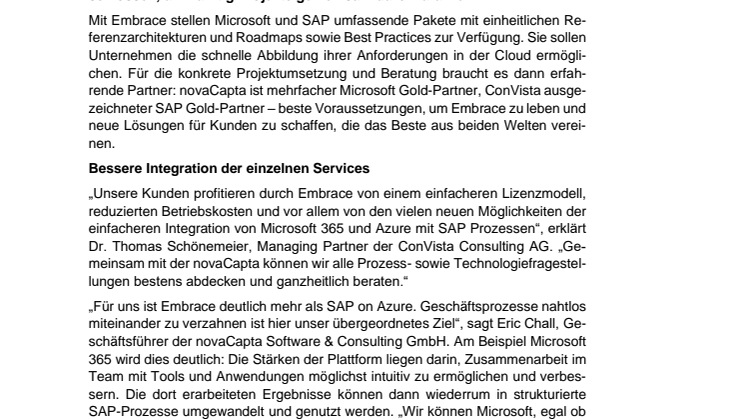 novaCapta und ConVista begründen neue Partnerschaft