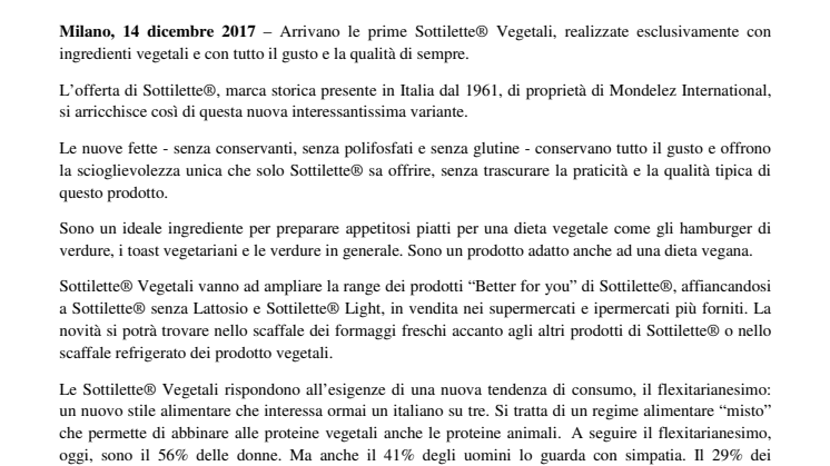 Grande novità da casa Mondelez Arrivano le nuove Sottilette® Vegetali