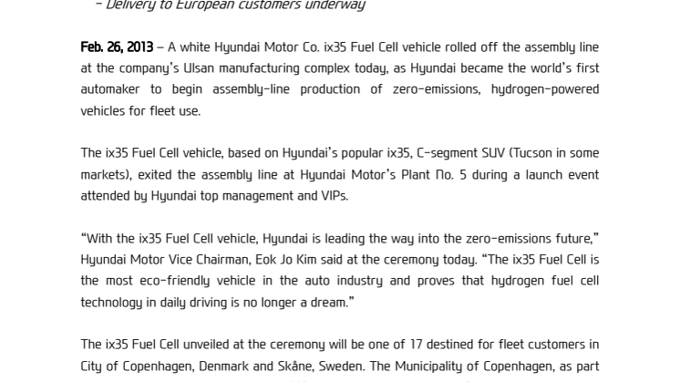Hyundai masseproduserer hydrogenbiler
