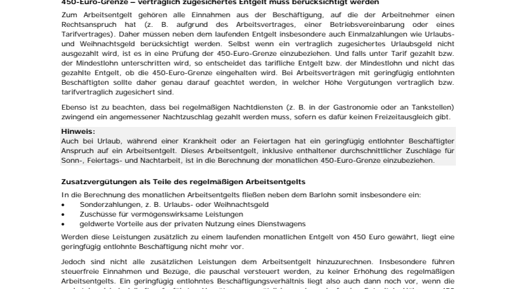 Steuerfreie Zusatzvergütung bei Minijobbern möglich-keine Erhöhung des regelmäßigen Arbeitsentgeltes