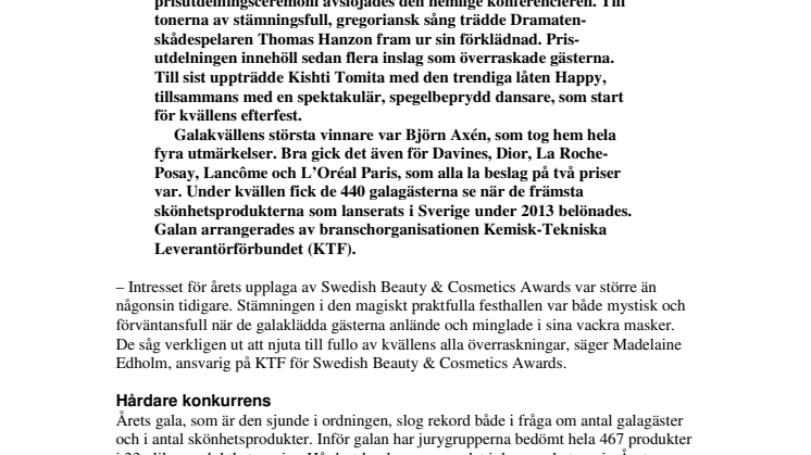 Vinnare Swedish Beauty & Cosmetics Awards 2014