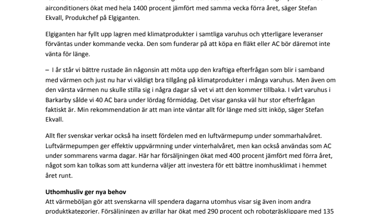 Värmen ger rusning efter fläktar och AC