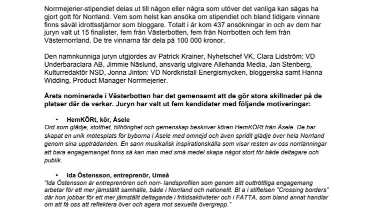 Vem vinner Norrmejerier-stipendiet 2013? -	Västerbottniska eldsjälar gör upp om 33 333 kronor