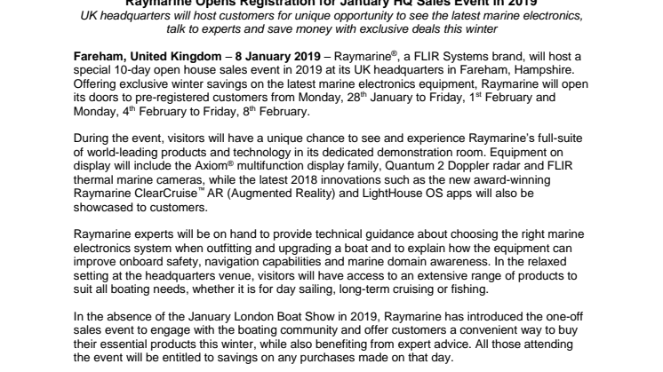Raymarine Opens Registration for January HQ Sales Event in 2019