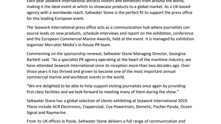 Saltwater Stone:  Saltwater Stone Reinforces its Close Relationship with Seawork International