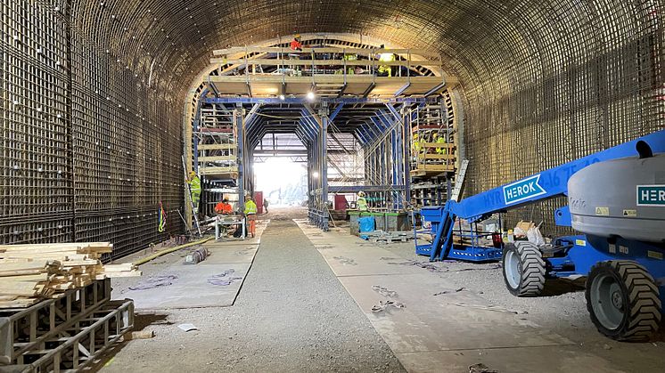 Tunneln används som pilotprojekt av Trafikverket för att testa platsgjuten lining. Bild: Trafikverket