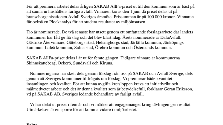 Tio är kvar i fighten - Vem vinner årets SAKAB AllFa-pris?