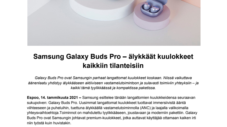 Samsung Galaxy Buds Pro – älykkäät kuulokkeet kaikkiin tilanteisiin