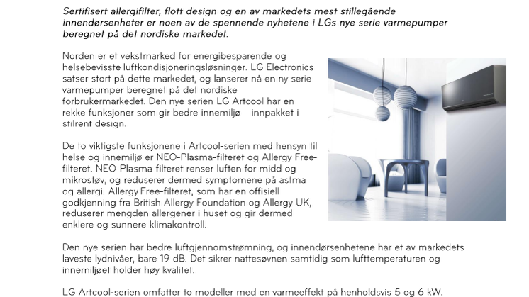 Nye LG Artcool – luftvarmepumper for kresne forbrukere