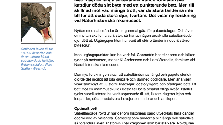Sabeltandade katter kunde inte döda stora djur