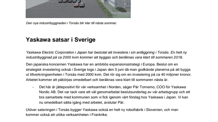 Yaskawa satsar i Sverige 