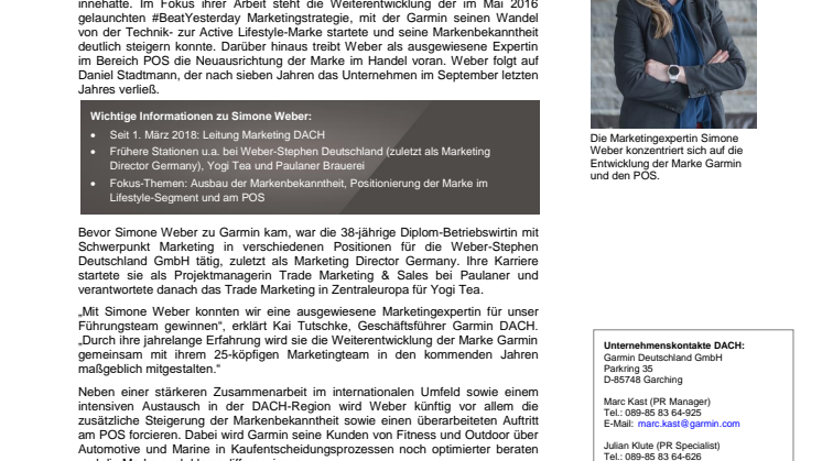 Simone Weber übernimmt Garmin DACH Marketingleitung: Markenentwicklung und POS im Fokus