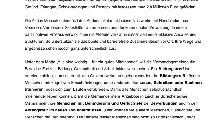 Aktion Mensch: 2,8 Millionen für bundesweite Initiative „Kommune Inklusiv“