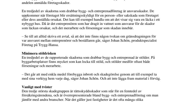 Stölder och slarv bakom de flesta försäkringsskadorna för bygg- och entreprenadföretag