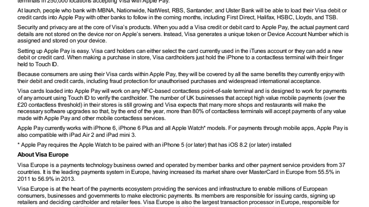 Apple Pay Now Available to Millions of UK Visa Cardholders